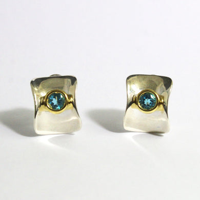 Vintage Sterling Silver and 18ct Yellow Gold Swiss Blue Topaz Earrings