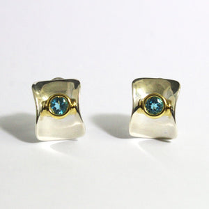 Vintage Sterling Silver and 18ct Yellow Gold Swiss Blue Topaz Earrings