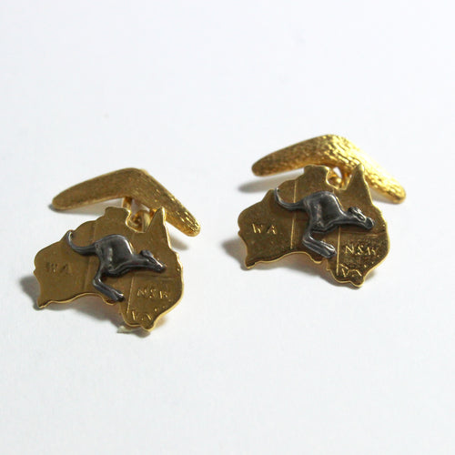 Antique 9ct Yellow Gold Kangaroo Australian Map Cufflinks