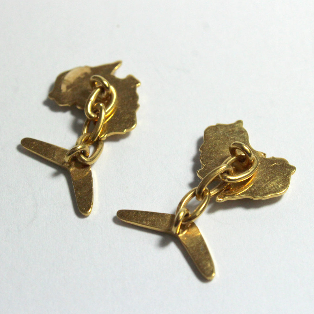 Antique 9ct Yellow Gold Kangaroo Australian Map Cufflinks