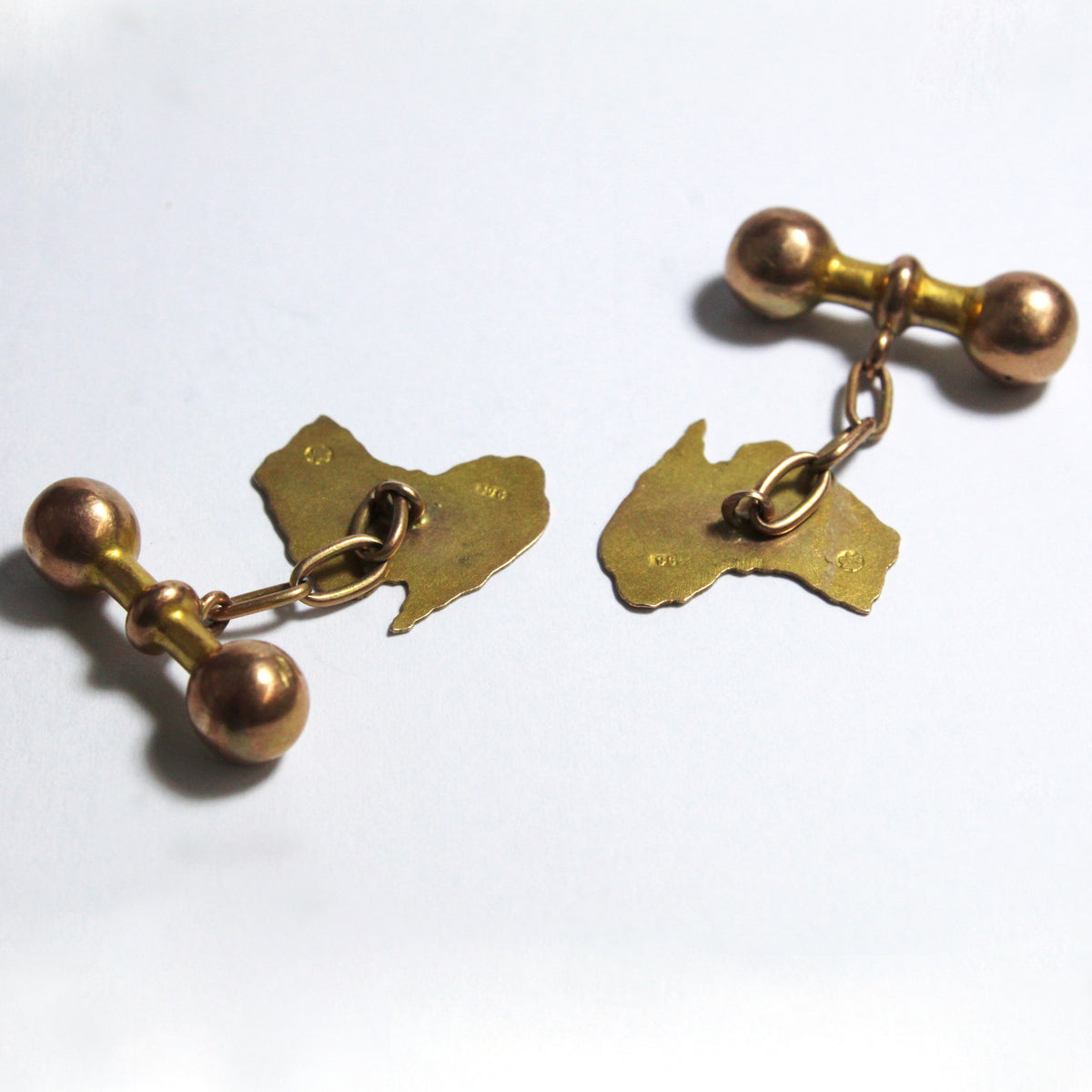 Antique 9ct Yellow Gold Engraved Australian Map Cufflinks