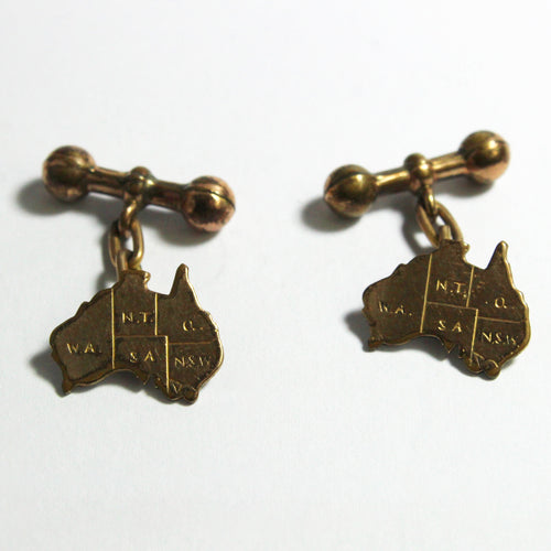 Antique 9ct Yellow Gold Lined Australian Map Cufflinks