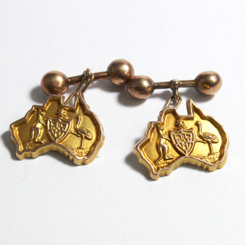 Antique 9ct Yellow Gold Australian Coat of Arms Cufflinks