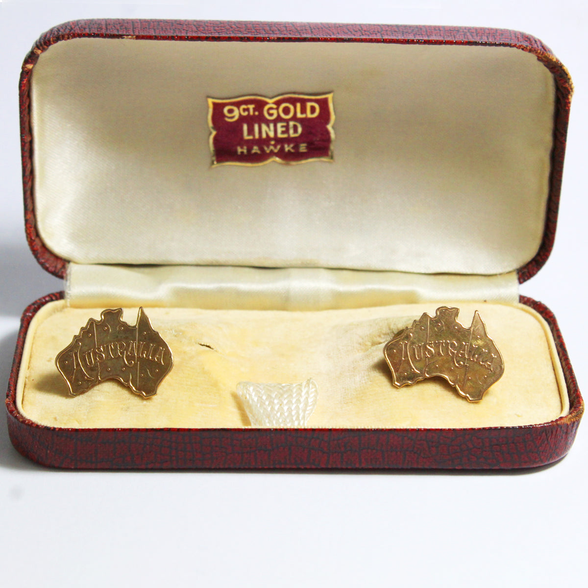 Antique 9ct Rose Gold Lined Australian Map Cufflinks
