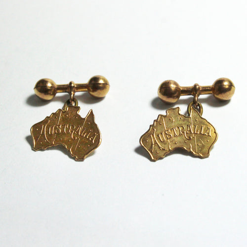 Antique 9ct Rose Gold Lined Australian Map Cufflinks