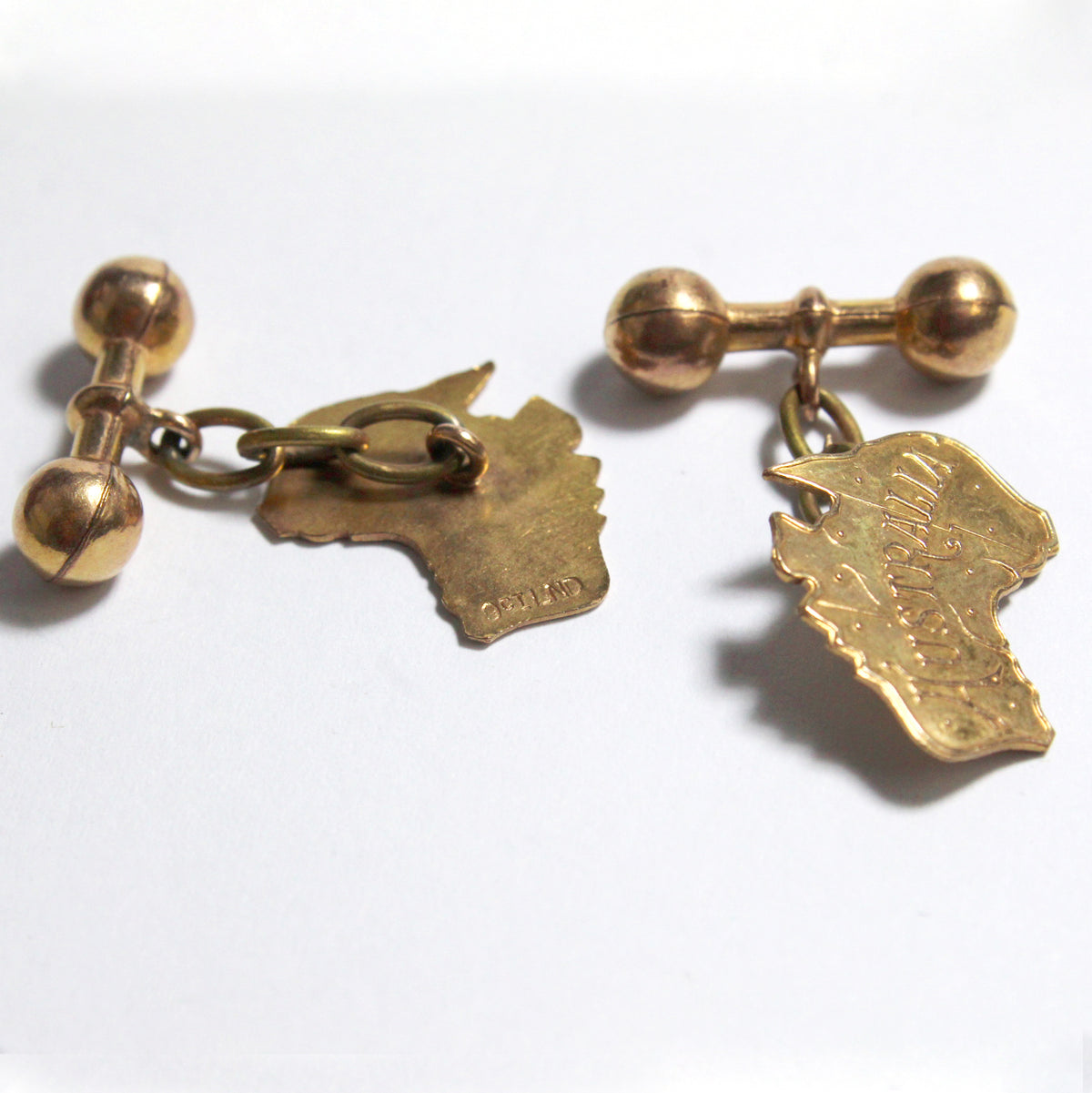 Antique 9ct Rose Gold Lined Australian Map Cufflinks