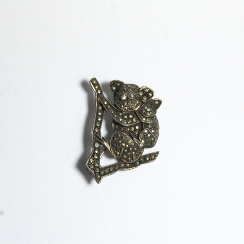 Antique Sterling Silver Marcasite Koala and Joey Brooch