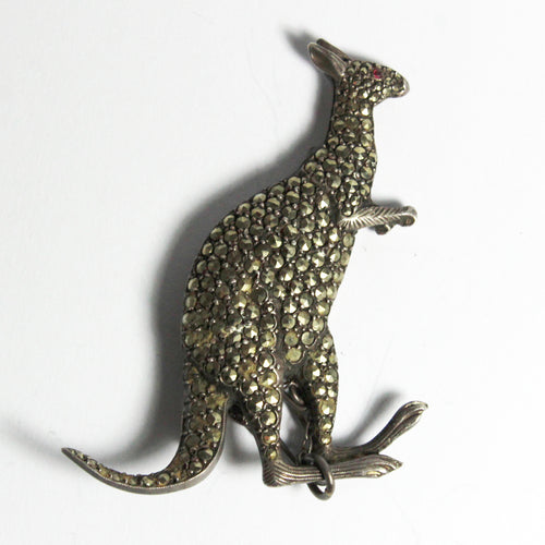 Antique Sterling Silver Marcasite Kangaroo Brooch