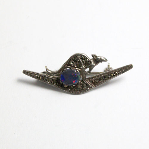 Vintage Marcasite and Black Opal Kangaroo Brooch