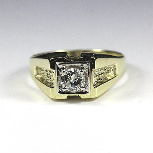 Vintage 14ct Yellow Gold Diamond Mens Ring (V)