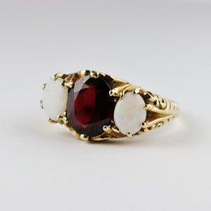 9ct Yellow Gold Garnet and Opal Ring