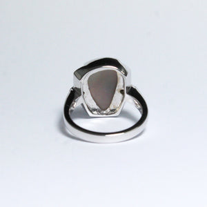 Solid White Opal, Black Onyx and Diamond Dress Ring
