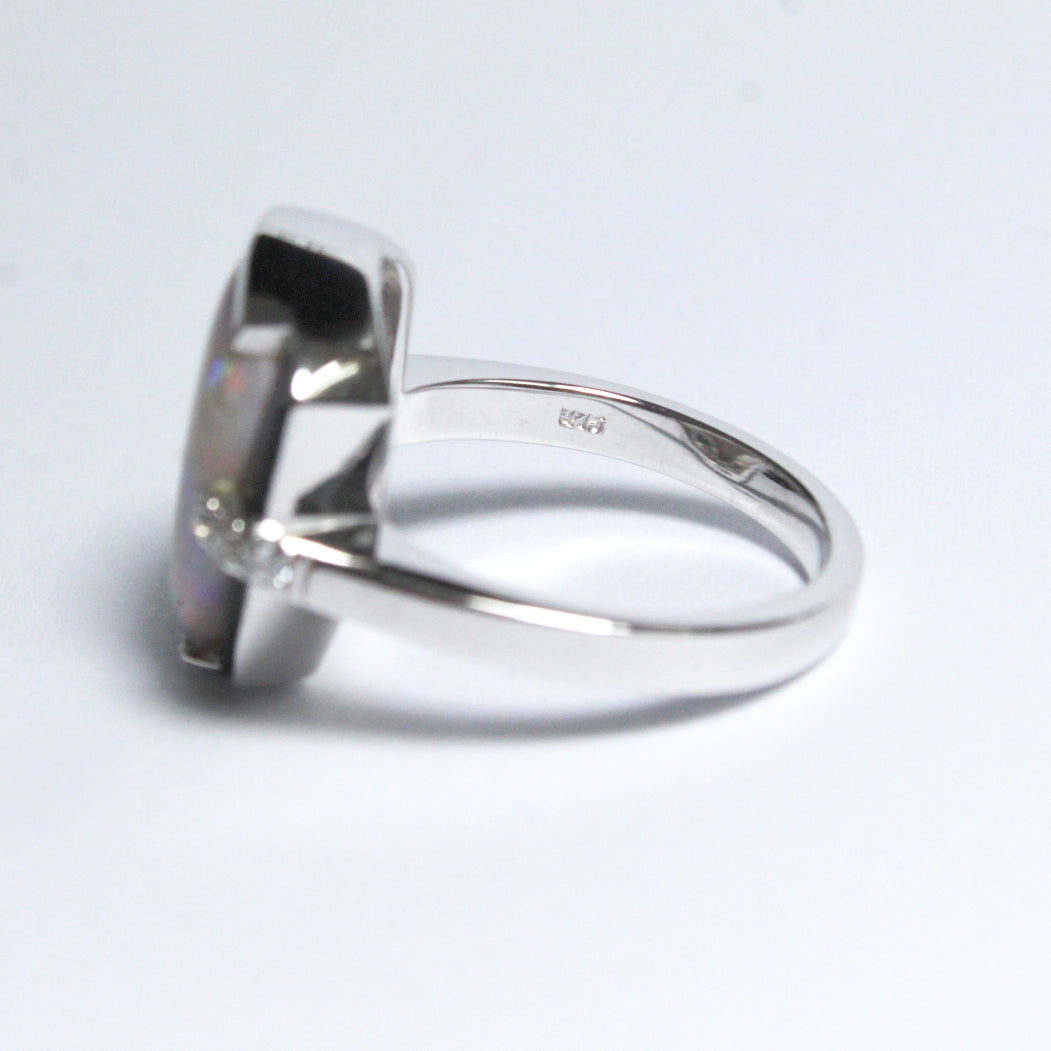 Solid White Opal, Black Onyx and Diamond Dress Ring