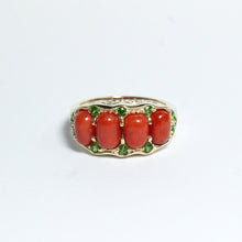 9ct Yellow Gold Momo Coral and Chrome Diopside Bridge Ring