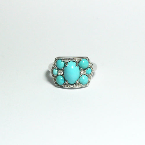 9ct White Gold Turquoise and Diamond Bridge Ring