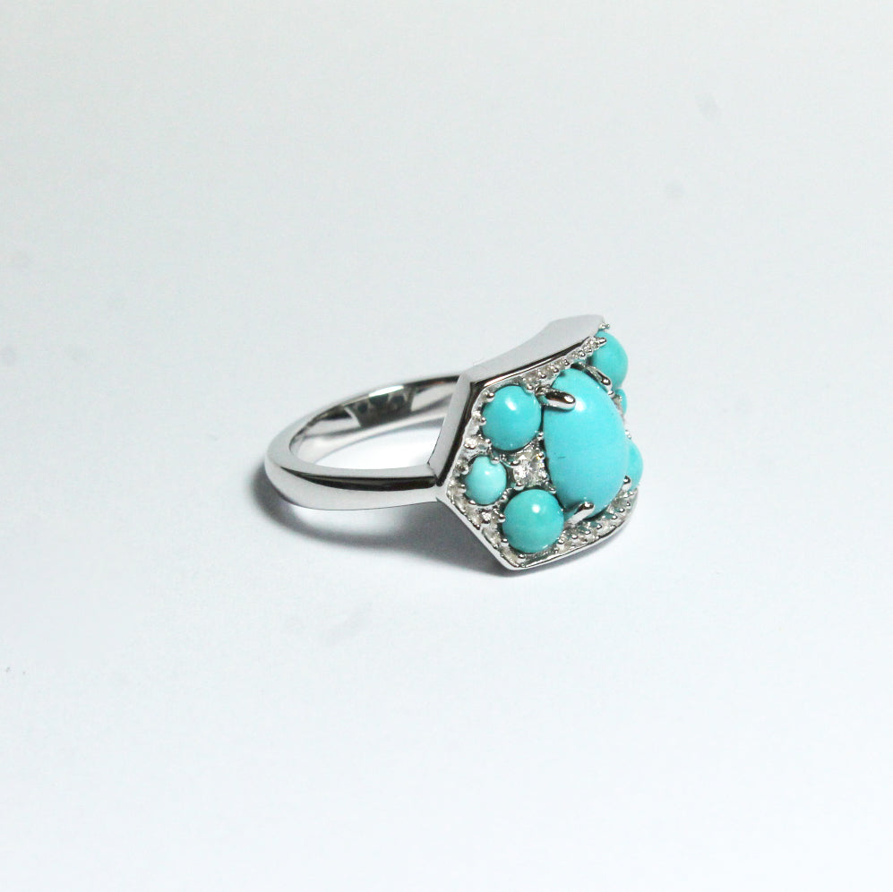 9ct White Gold Turquoise and Diamond Bridge Ring