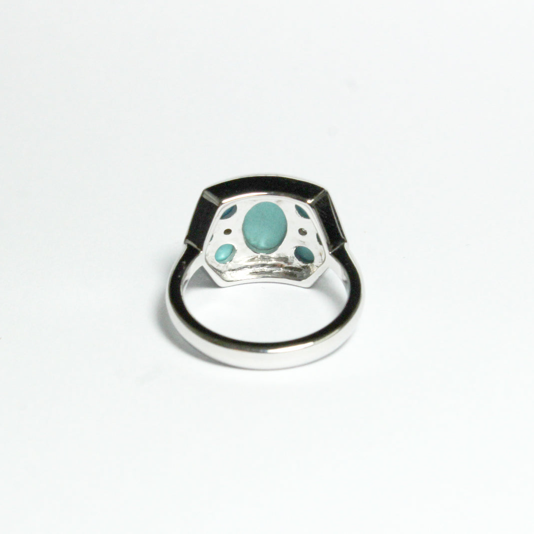 9ct White Gold Turquoise and Diamond Bridge Ring