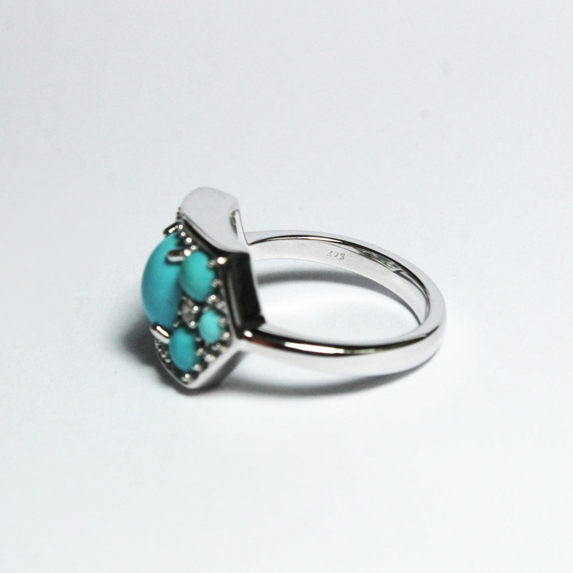 9ct White Gold Turquoise and Diamond Bridge Ring