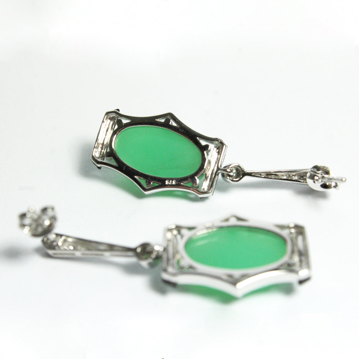 White Gold Chrysoprase, Black Onyx and Diamond Earrings
