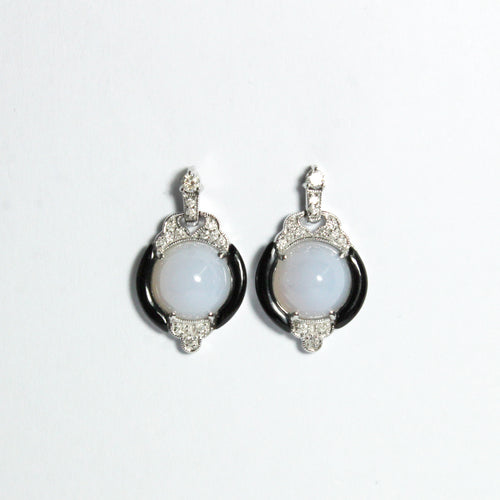 Lavender Chalcedony, Black Onyx and Diamond Earrings