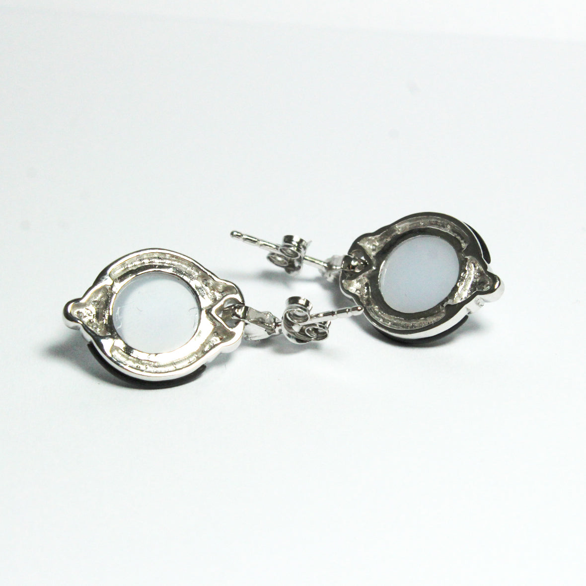 Lavender Chalcedony, Black Onyx and Diamond Earrings