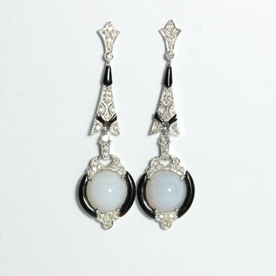 Lavender Chalcedony, Black Onyx and Diamond Earrings