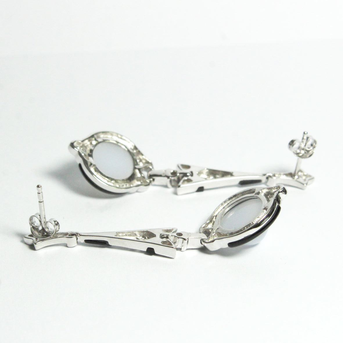 Lavender Chalcedony, Black Onyx and Diamond Earrings
