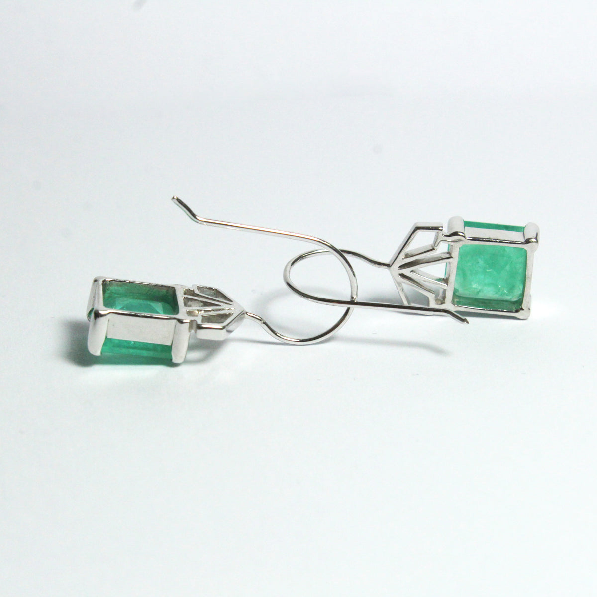9ct White Gold 6.56ct Emerald Drop Earrings