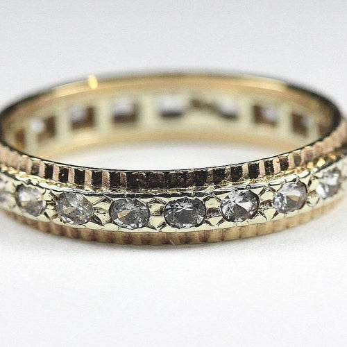 Antique 9ct Yellow Gold White Sapphire Eternity Band (V)