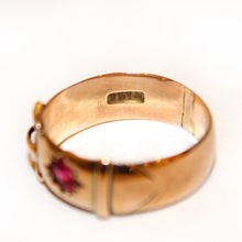 Antique 9ct Rose Gold Ruby Buckle Ring