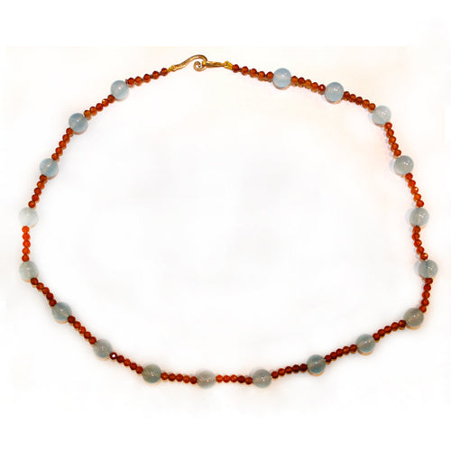 Spessartite Garnet and Blue Chalcedony Necklace