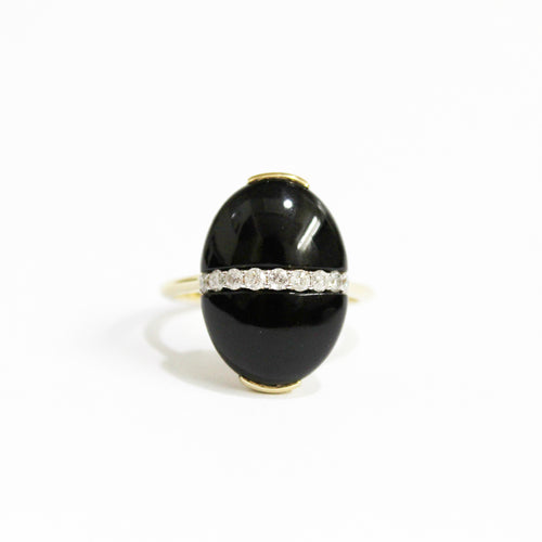 9ct Yellow Gold Black Onyx and Diamond Band Dress Ring