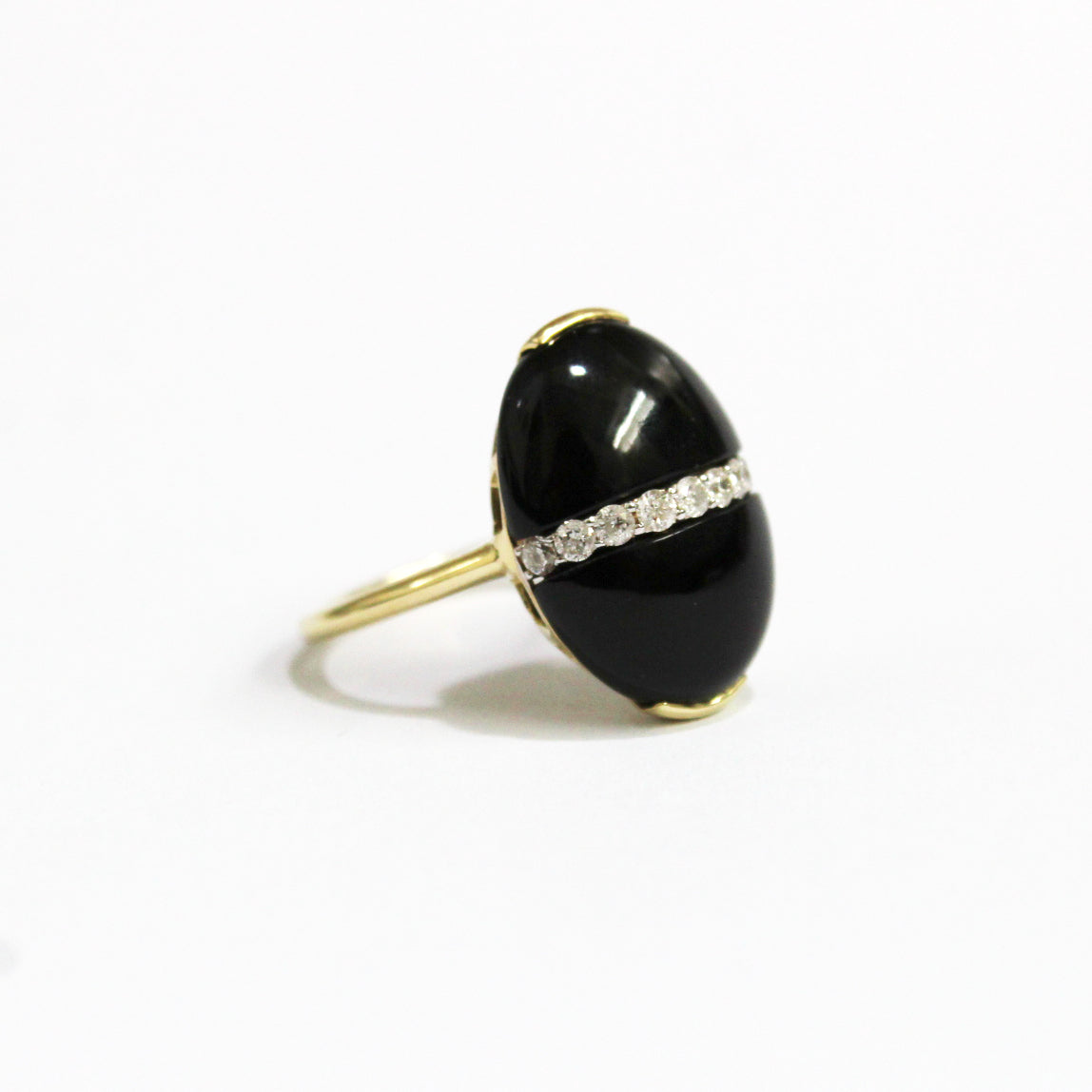 9ct Yellow Gold Black Onyx and Diamond Band Dress Ring