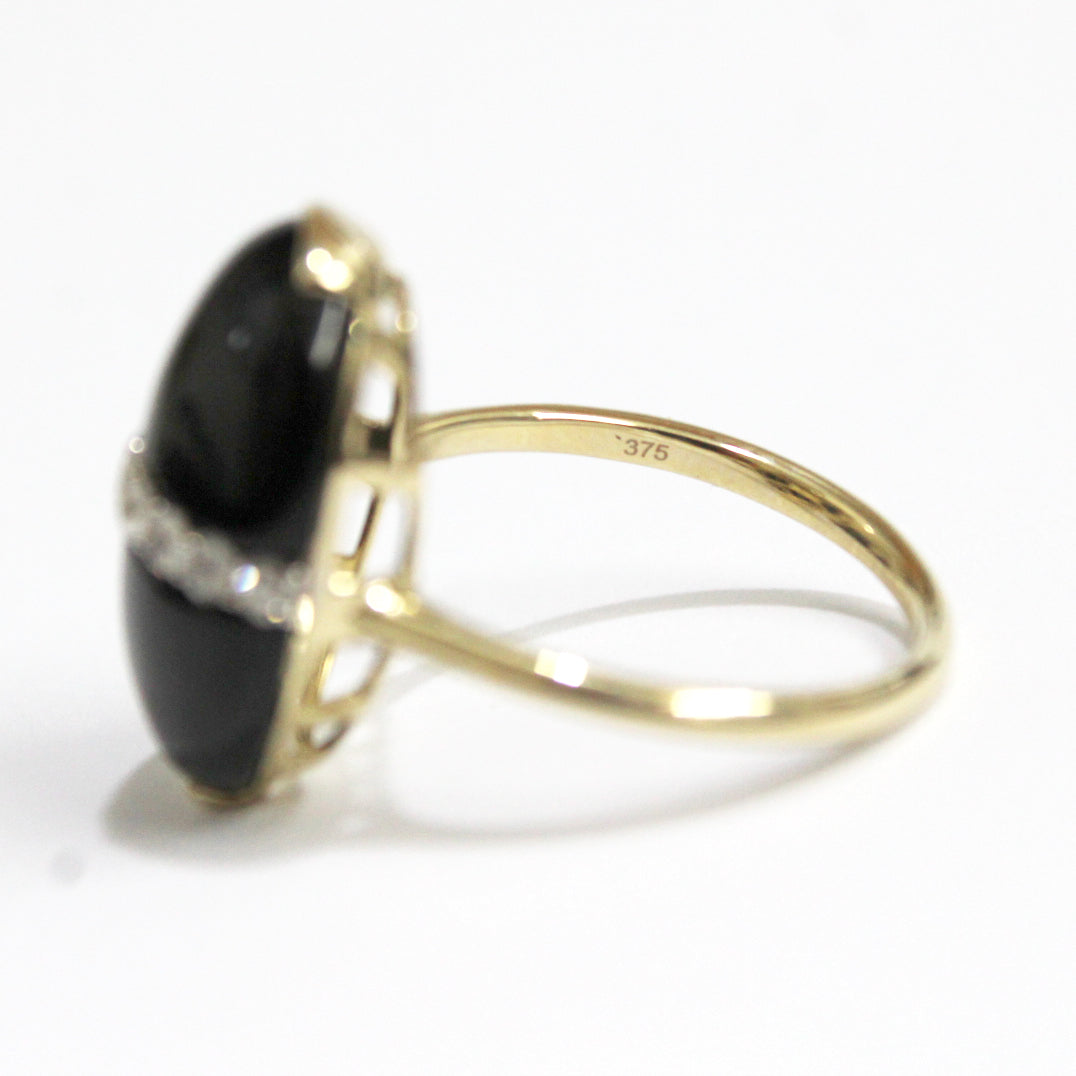 9ct Yellow Gold Black Onyx and Diamond Band Dress Ring