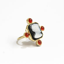 Banded Agate Cameo and Carnelian Cocktail Ring