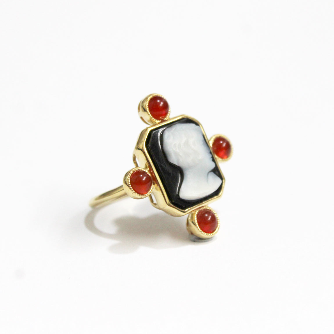 Banded Agate Cameo and Carnelian Cocktail Ring