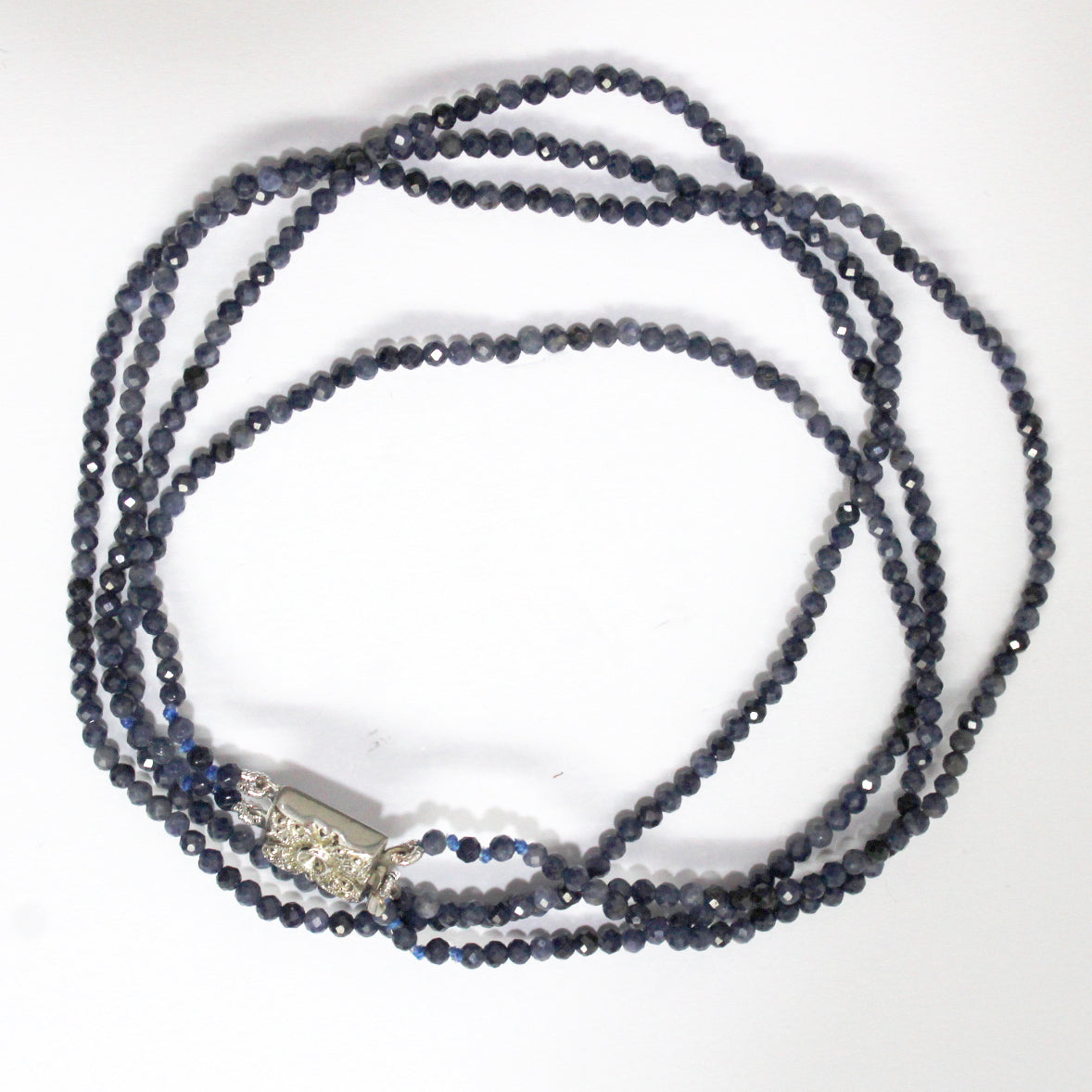 Silver Natural Sapphire Beaded Multi-Strand Necklace