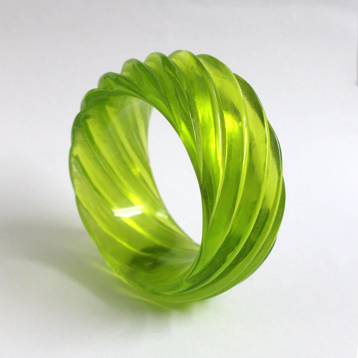 Vintage Carved Green Bakelite Bangle