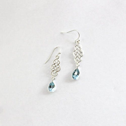 Sterling Silver Curled Wire Topaz Hook Drop Earrings