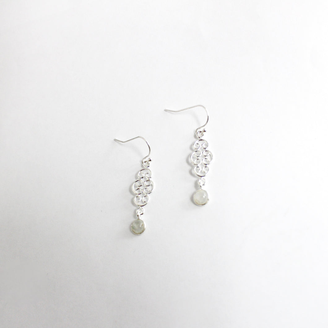 Sterling Silver Curled Wire Moonstone Hook Drop Earrings