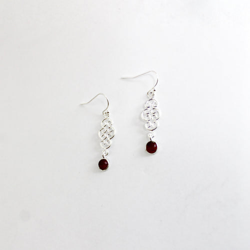 Sterling Silver Curled Wire Garnet Hook Drop Earrings