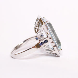 White Gold Aquamarine, Sapphire and Diamond Ring