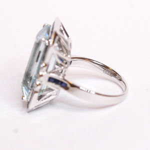 White Gold Aquamarine, Sapphire and Diamond Ring