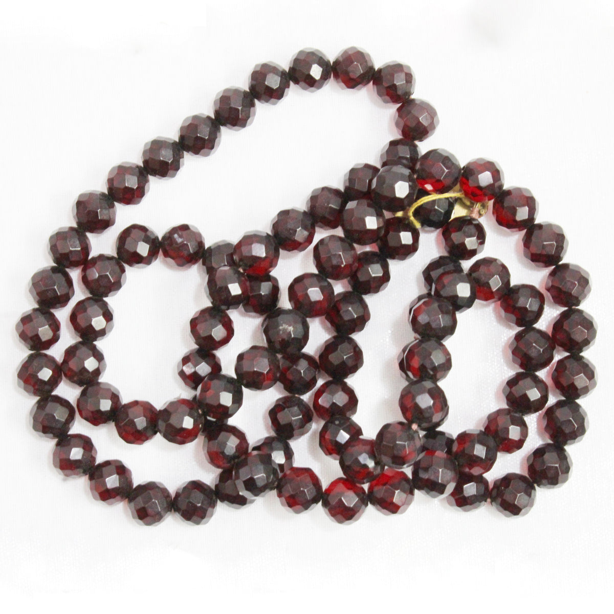 Antique Blood Red Faceted Bakelite Beaded Necklace