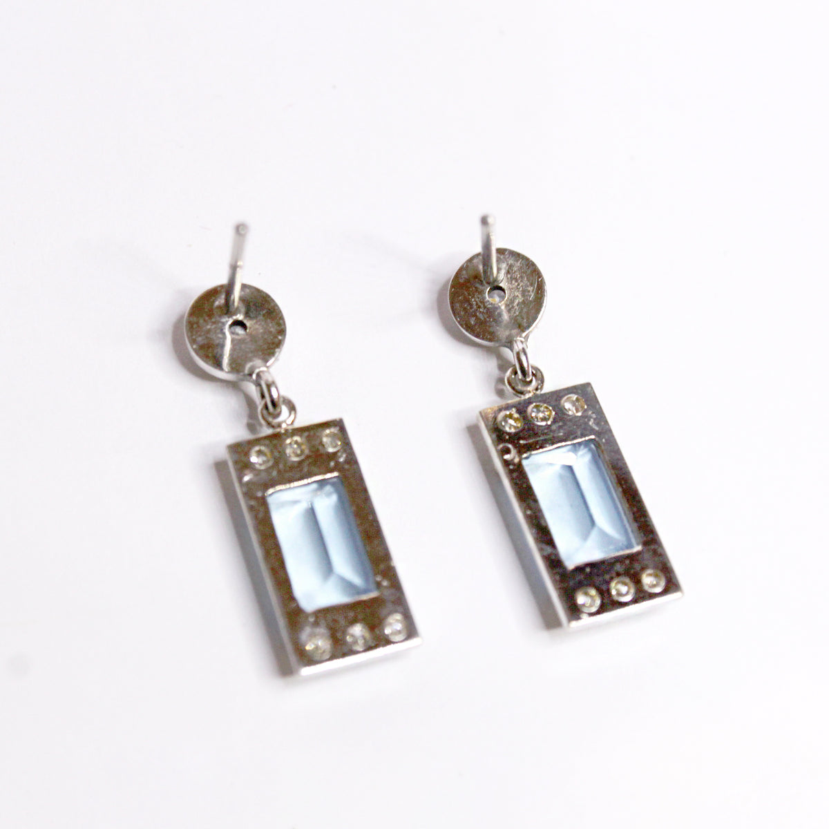 9ct White Gold Aquamarine and Diamond Stud Drop Earrings