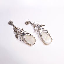 Solid Opal and Diamond Feather Earrings