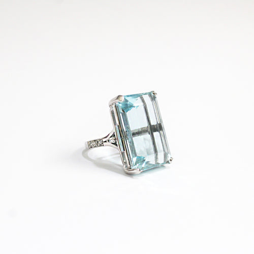 White Gold Aquamarine and Diamond Ring