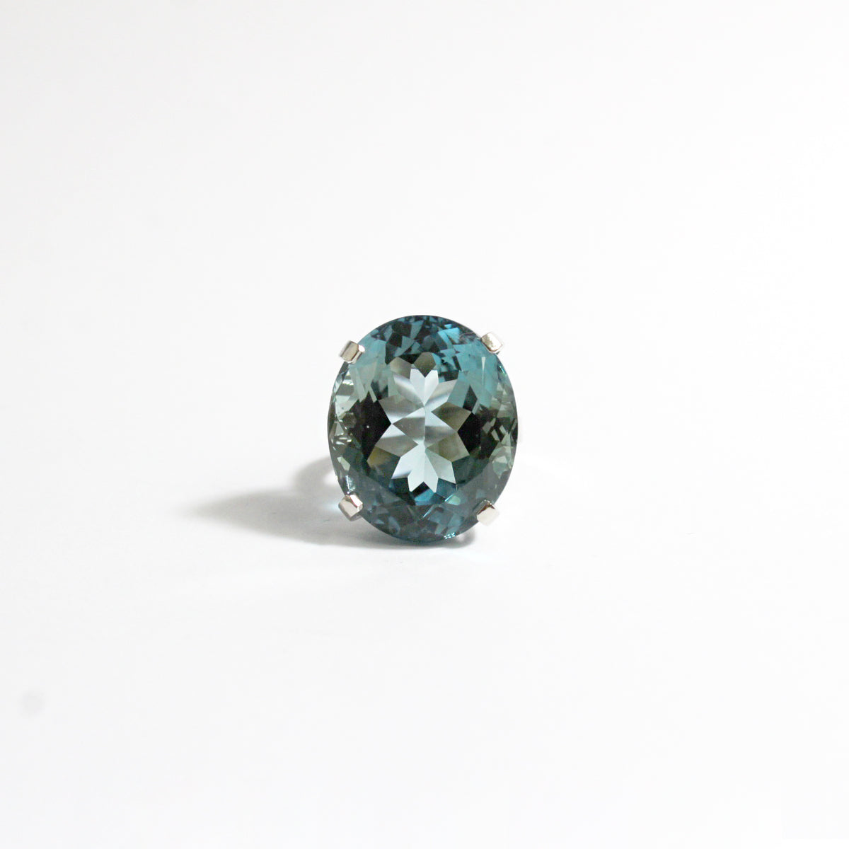 Platinum 5ct Oval Blue Zircon Cocktail Ring