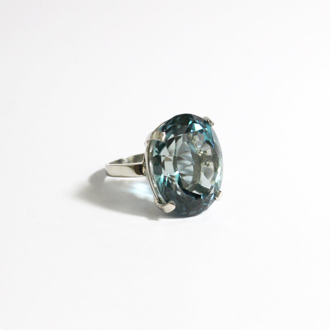 Platinum 5ct Oval Blue Zircon Cocktail Ring