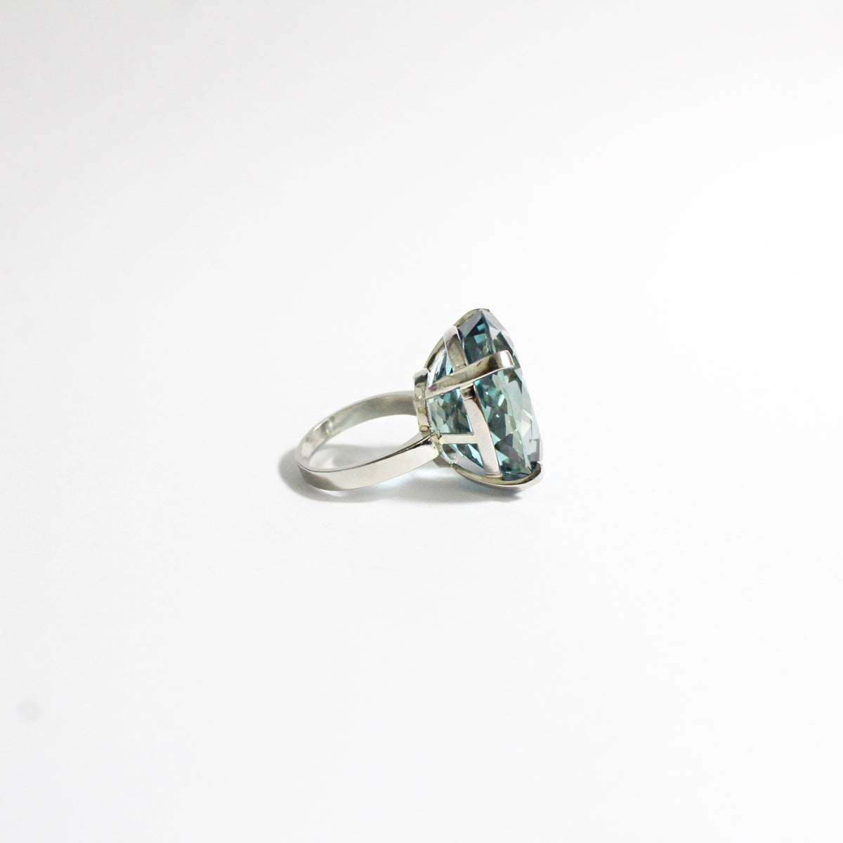 Platinum 5ct Oval Blue Zircon Cocktail Ring